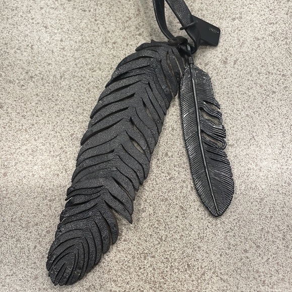 Coach Black Metal and Leather Feather Necklace - Picture 3 of 6